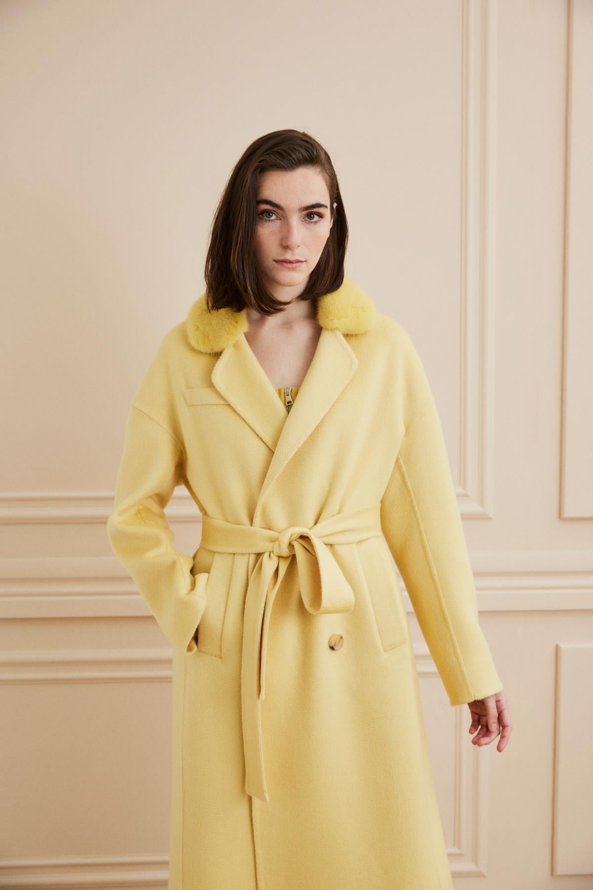 Shaky Women's Lanificio Colombo 100% Cashmere Fabric Coat With Mink Trimming Yellow