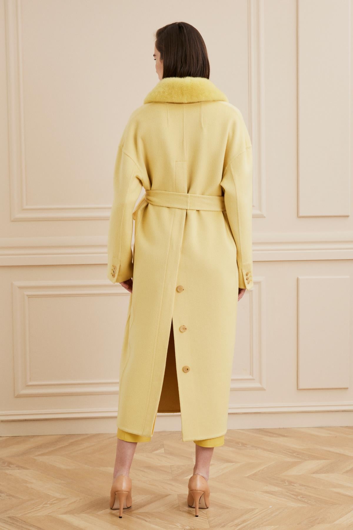 Shaky Women's Lanificio Colombo 100% Cashmere Fabric Coat With Mink Trimming Yellow