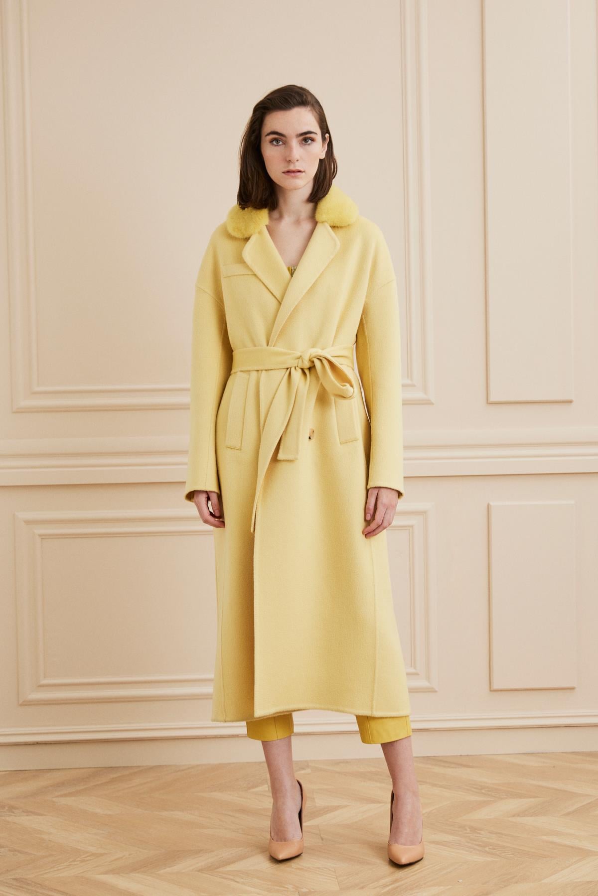 Shaky Women's Lanificio Colombo 100% Cashmere Fabric Coat With Mink Trimming Yellow