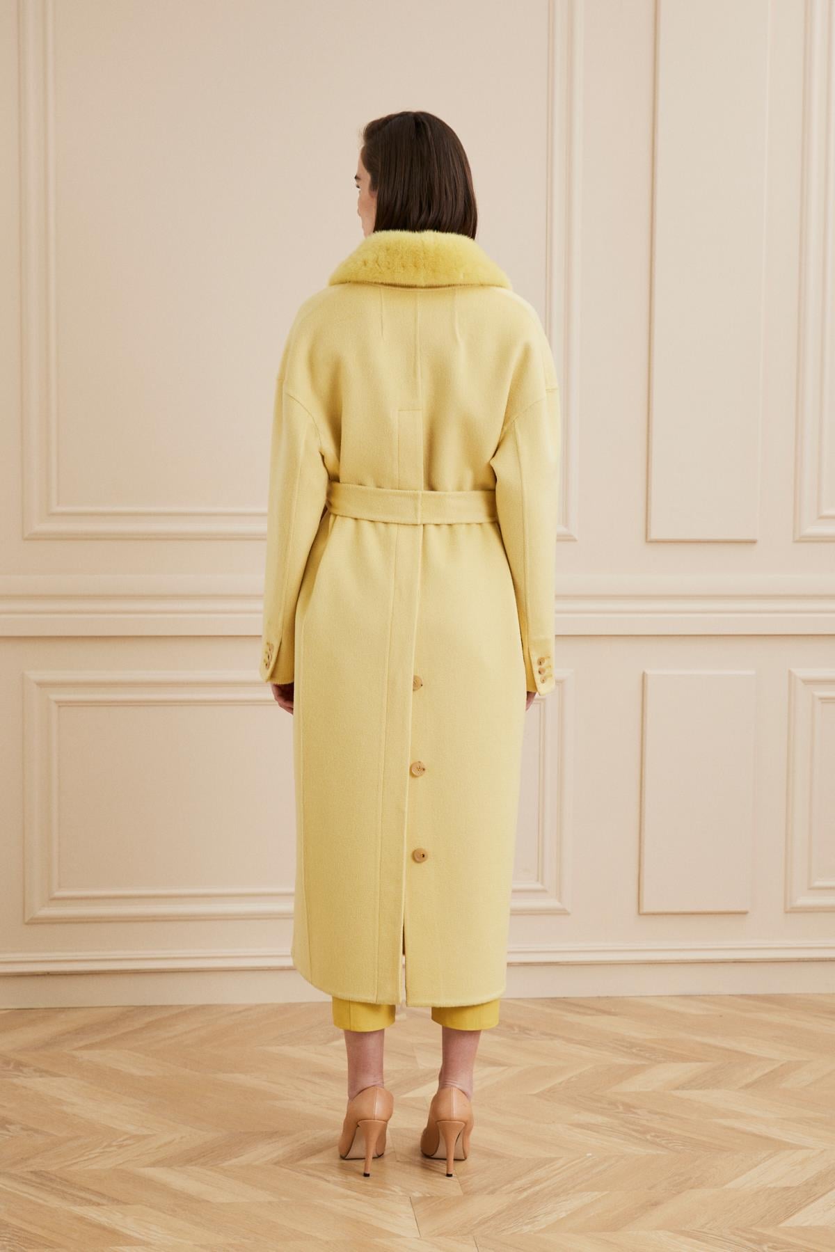Shaky Women's Lanificio Colombo 100% Cashmere Fabric Coat With Mink Trimming Yellow
