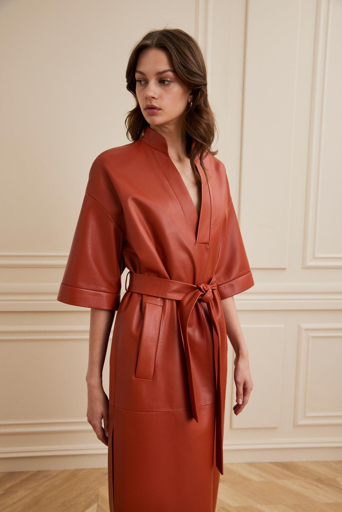 Shaky Women's Leather Dress Brick Color/899