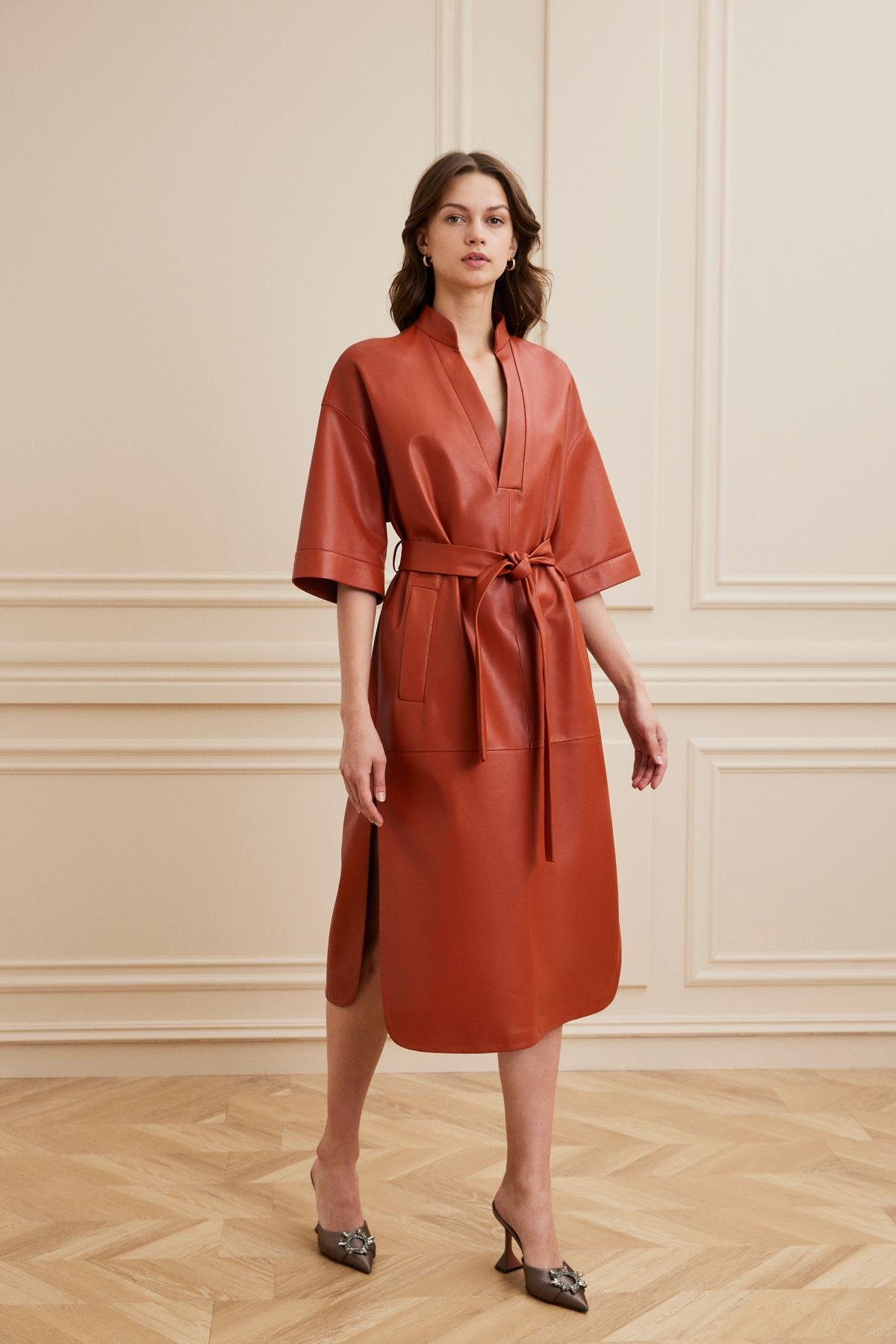 Shaky Women's Leather Dress Brick Color/899