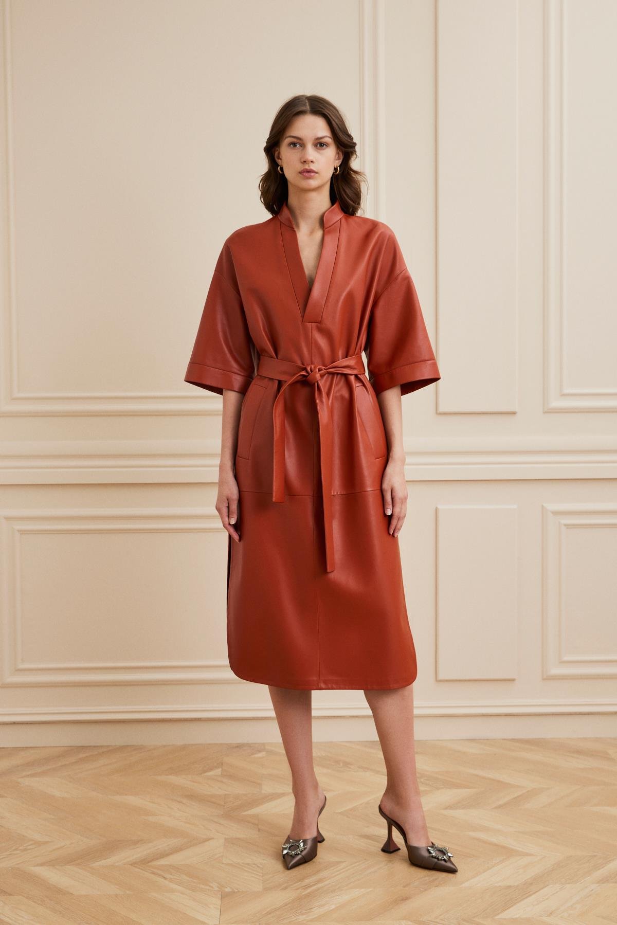 Shaky Women's Leather Dress Brick Color/899