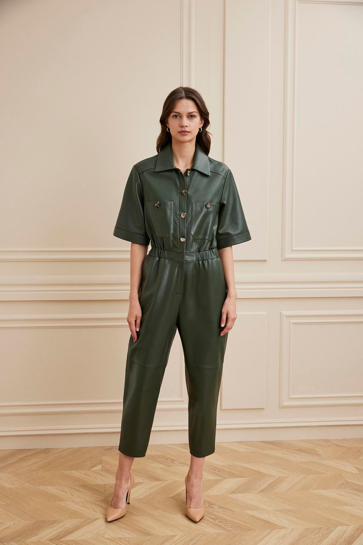 Shaky Women's Leather Overalls Olive