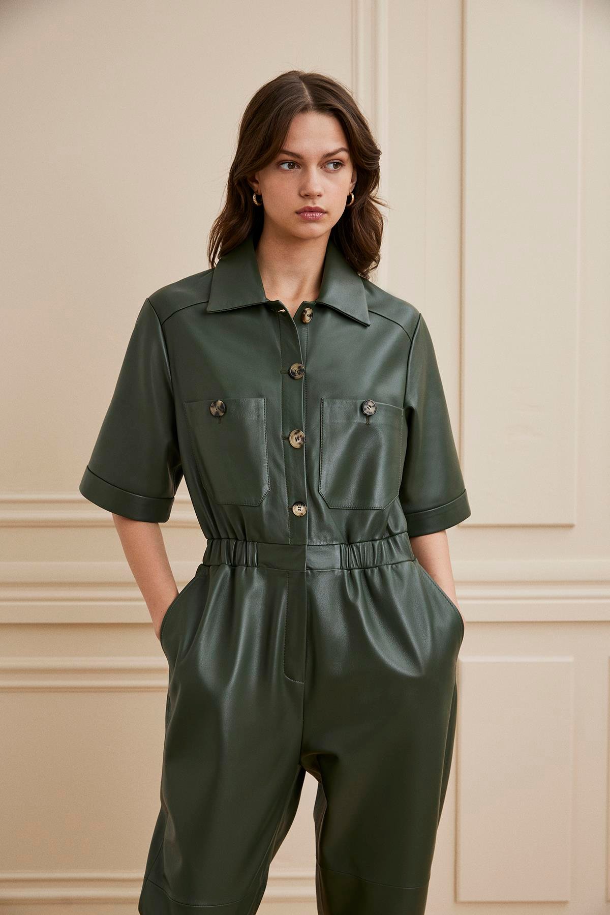 Shaky Women's Leather Overalls Olive