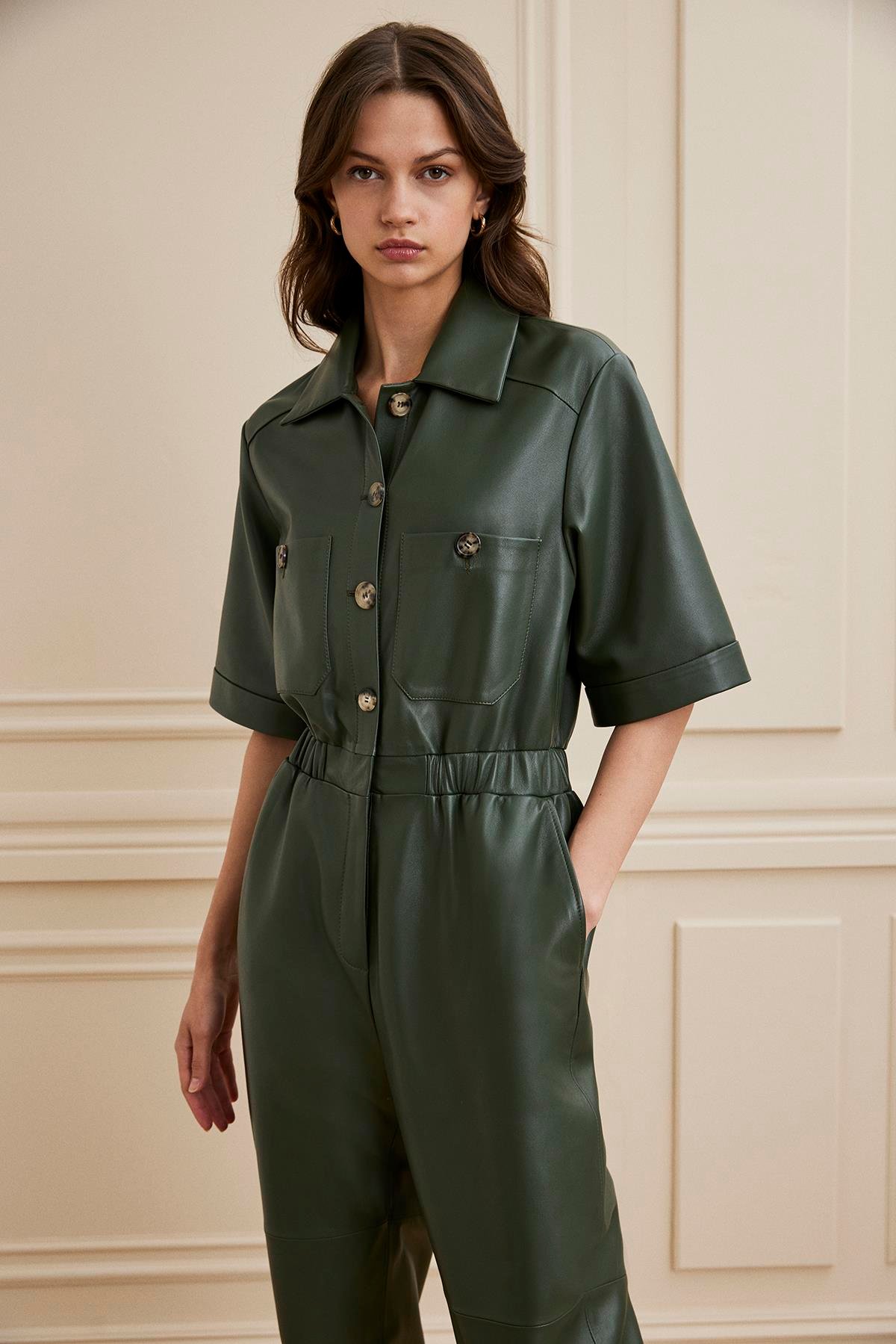 Shaky Women's Leather Overalls Olive