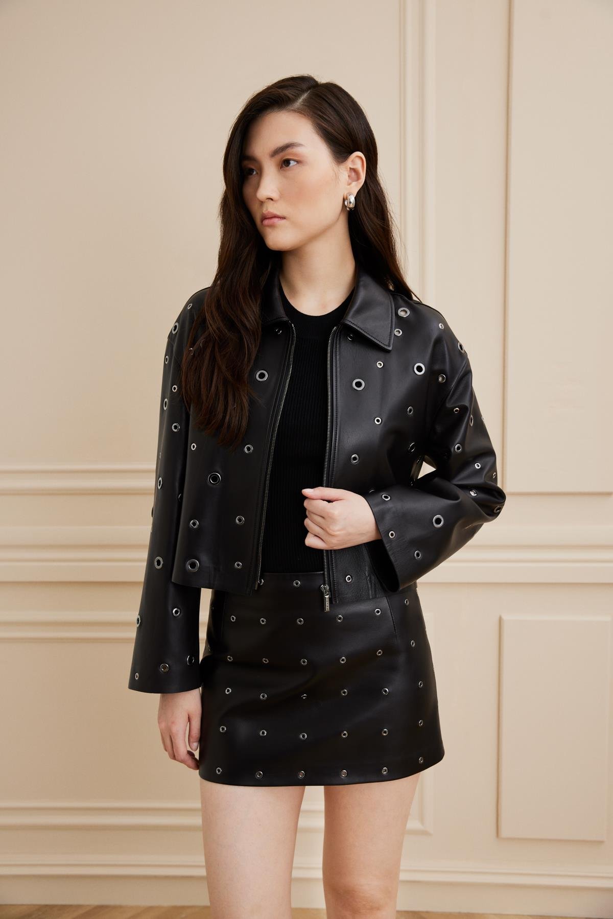 Shaky Women's Leather Set Jacket and Skirt Black