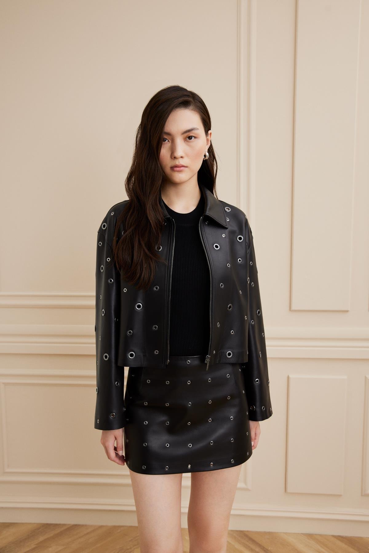 Shaky Women's Leather Set Jacket and Skirt Black