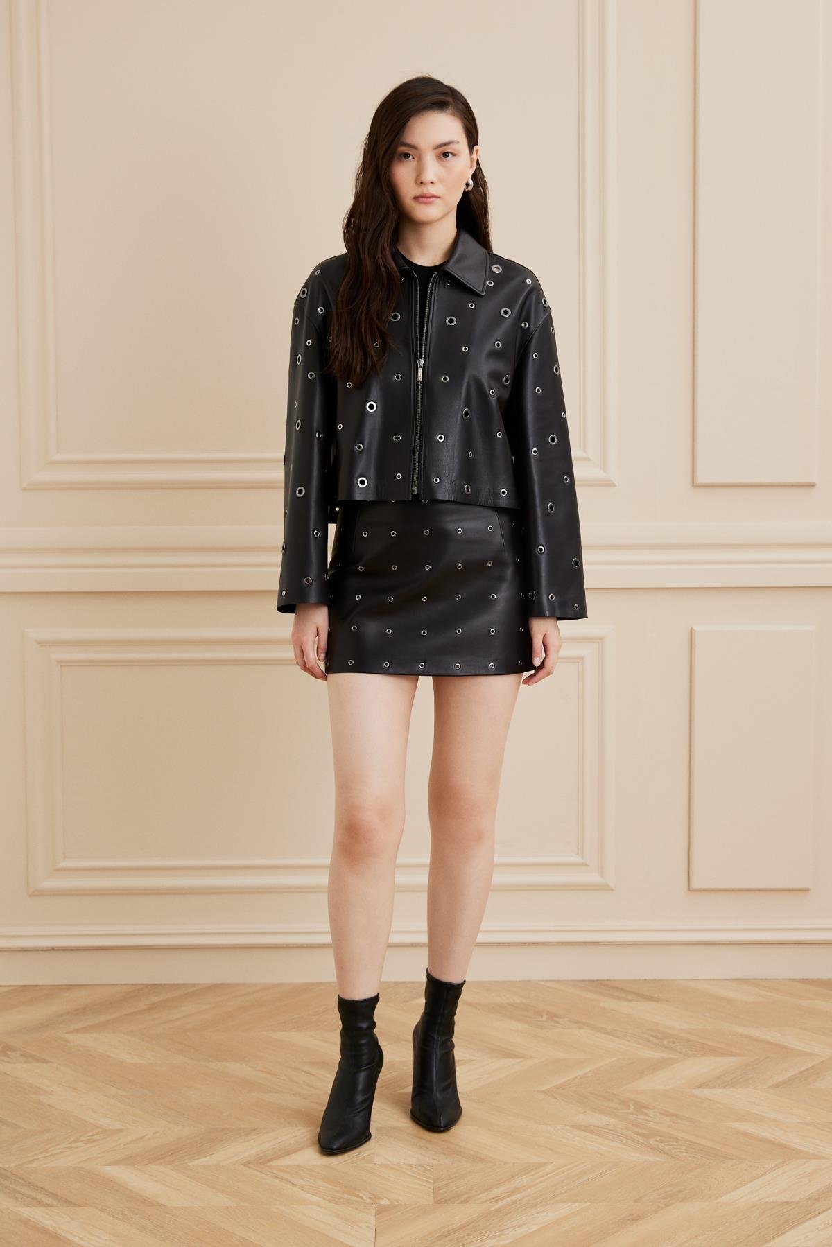 Shaky Women's Leather Set Jacket and Skirt Black