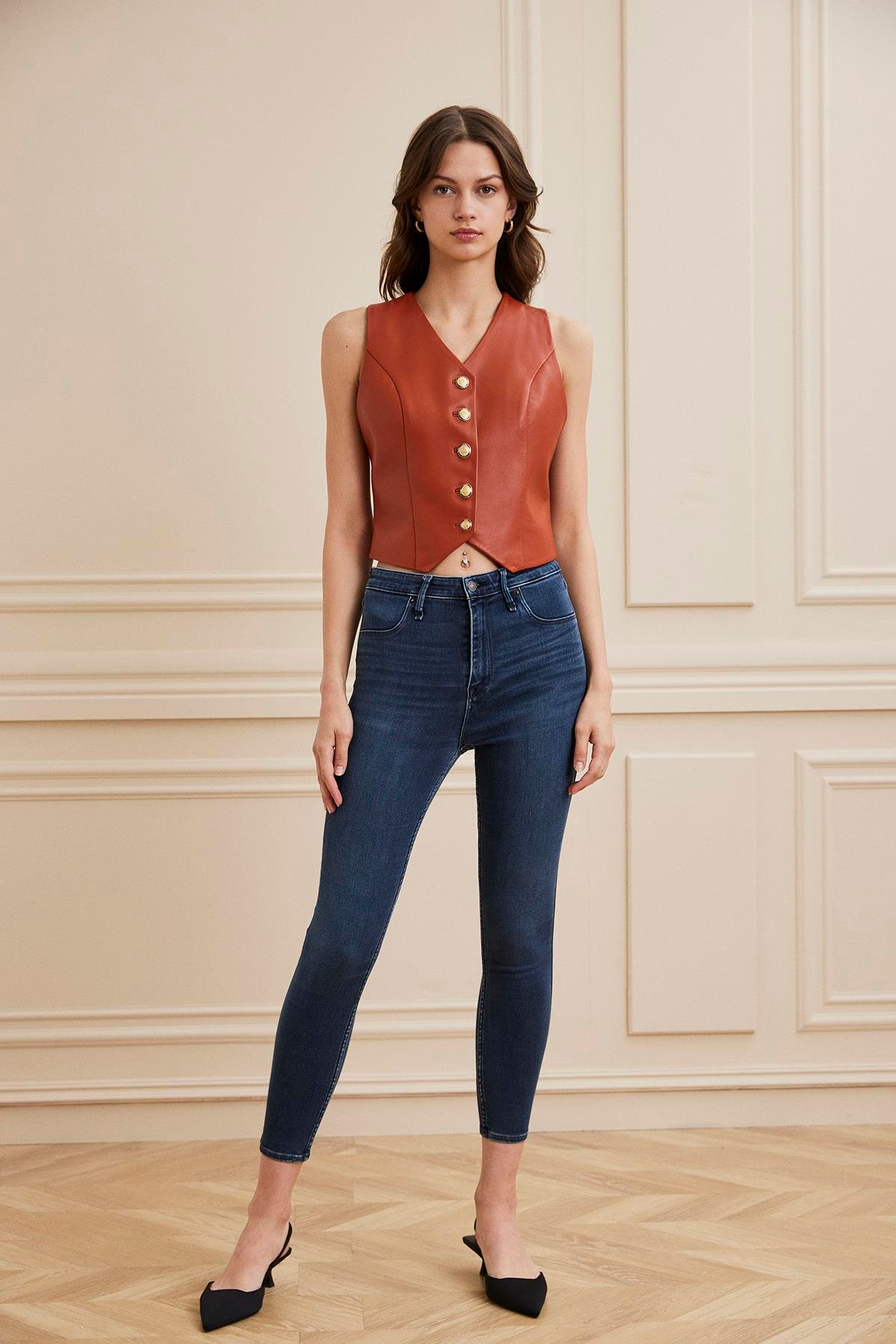 Shaky Women's Leather Waistcoat Brick Color/899