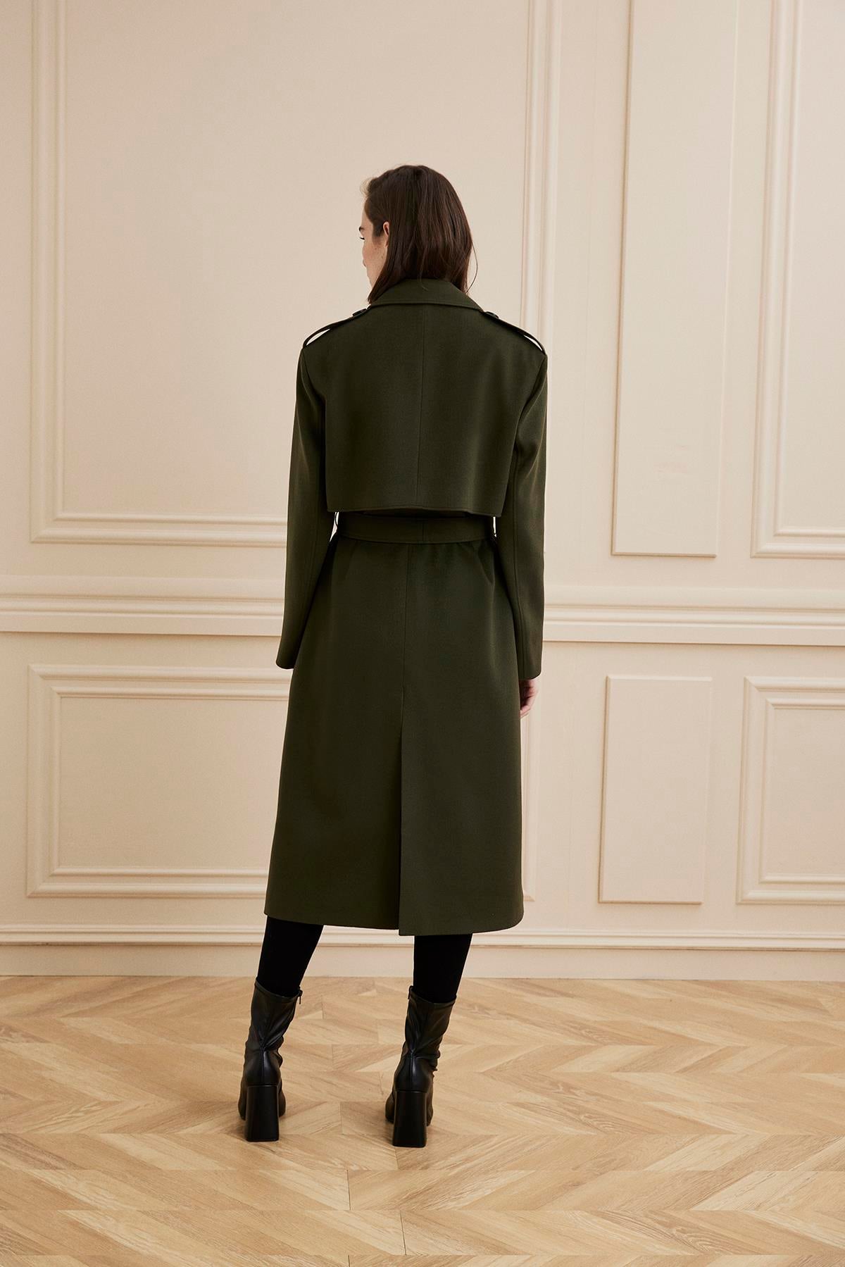 Shaky Women's Loro Piana 100% Cashmere Fabric Coat Khaki Green