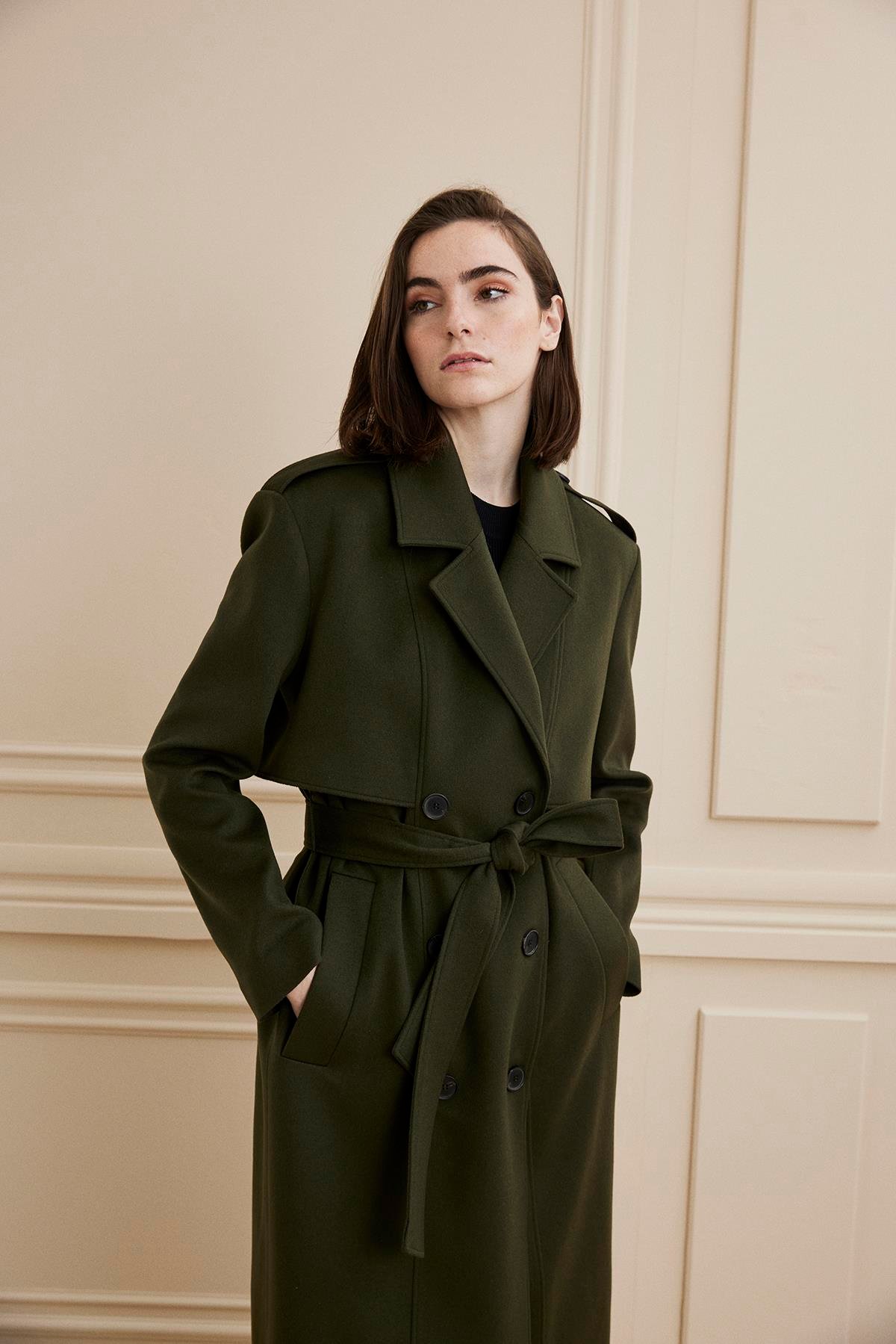 Shaky Women's Loro Piana 100% Cashmere Fabric Coat Khaki Green