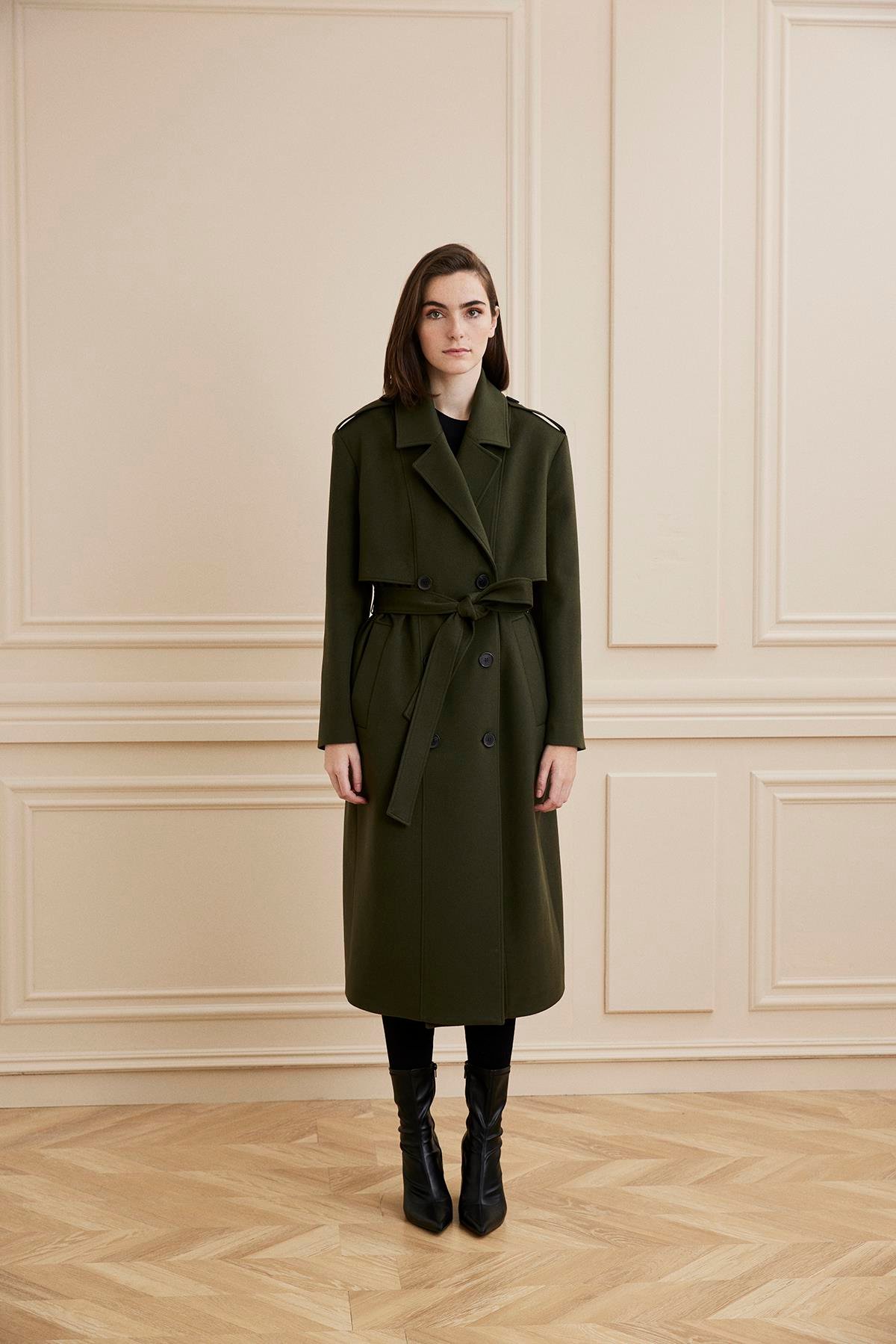 Shaky Women's Loro Piana 100% Cashmere Fabric Coat Khaki Green