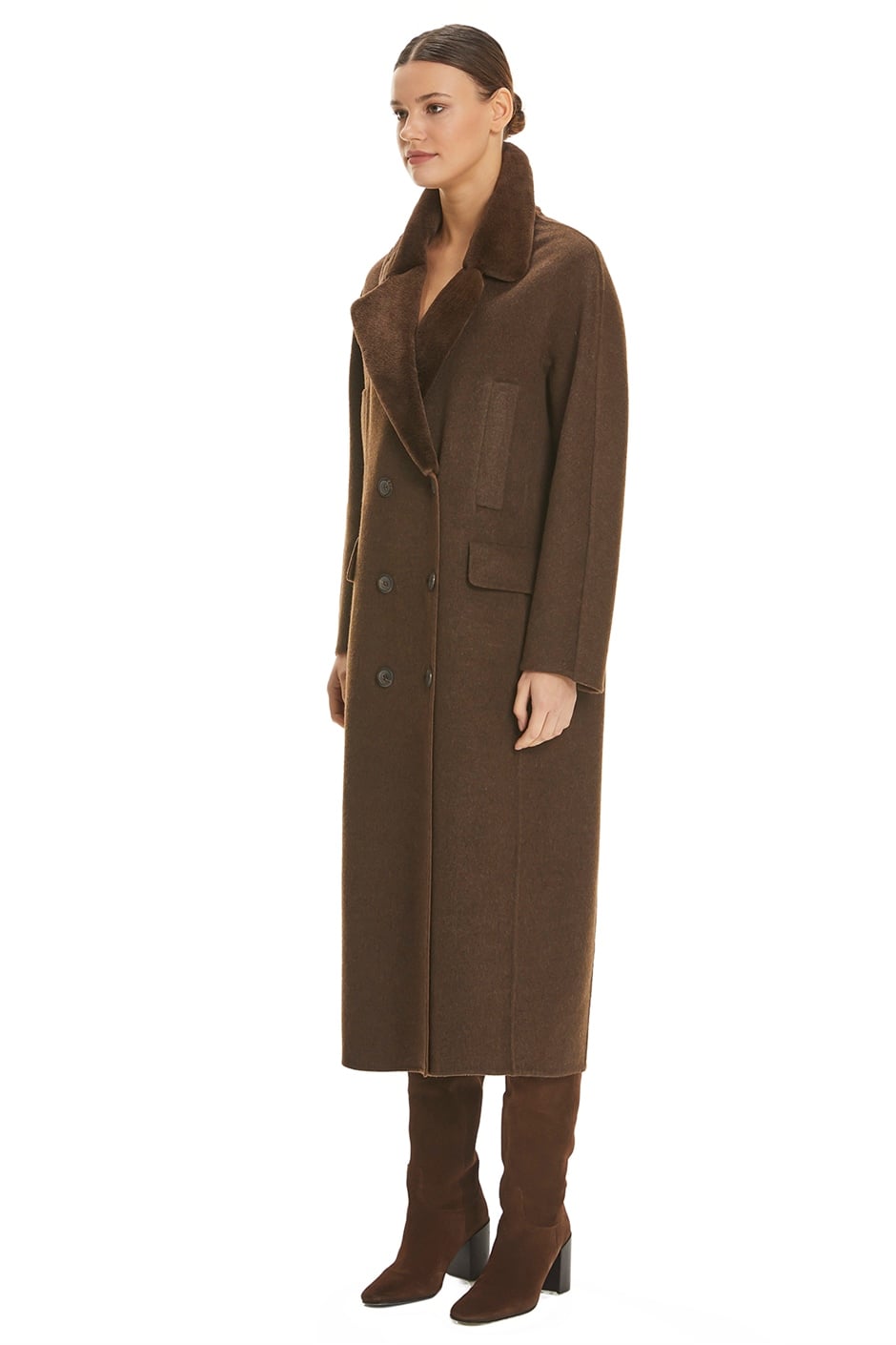 Shaky Women's Loro Piana 100% Wool Fabric Coat with Mink trimming