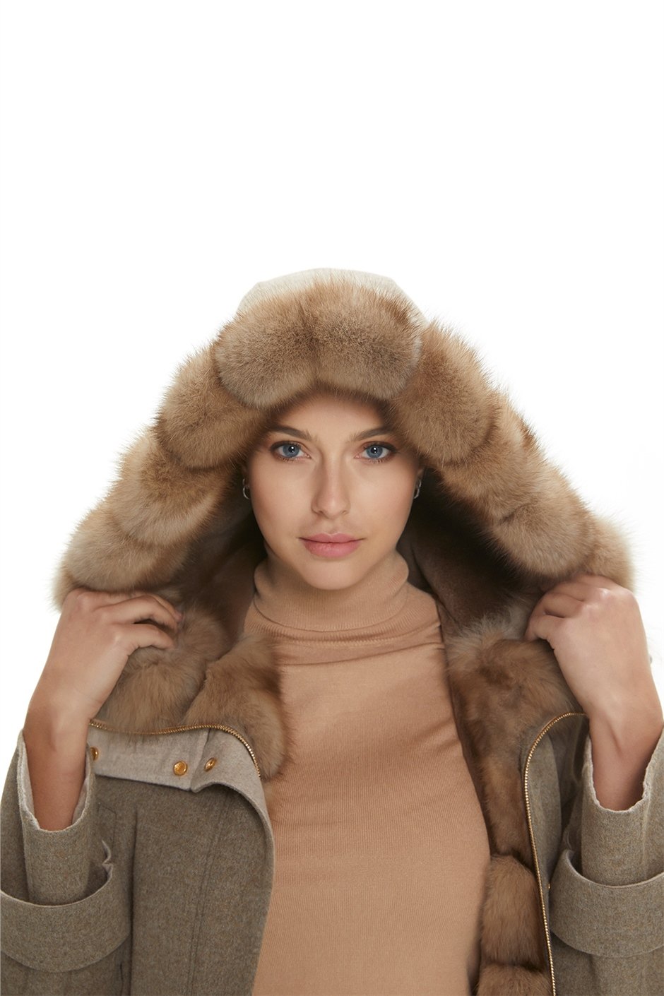 Shaky Women's Loro Piana 100% Wool Fabric Short Coat with Mink,Sable trimming