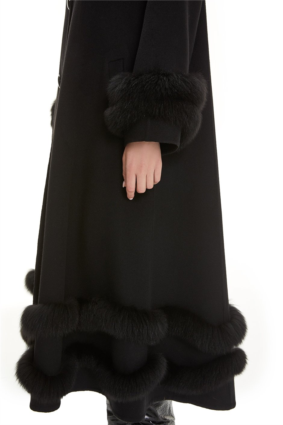 Shaky Women's Loro Piana 100% Wool Fabric Coat with Fox trimming