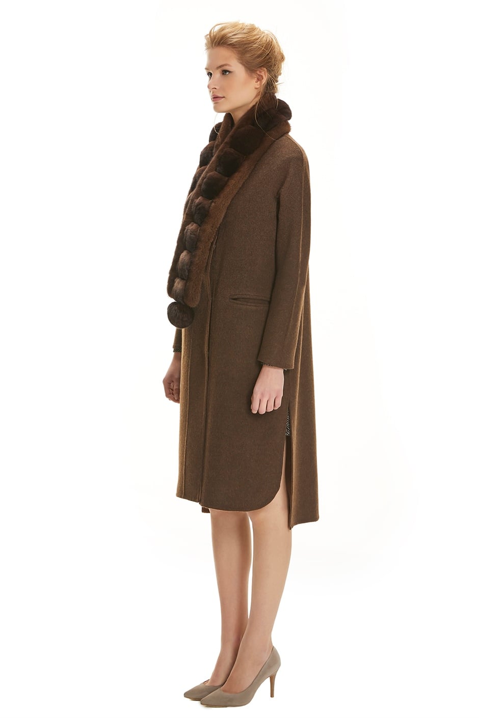 Shaky Women's Loro Piana 100% Wool Fabric Short Coat with Mink,Chinchilla trimming