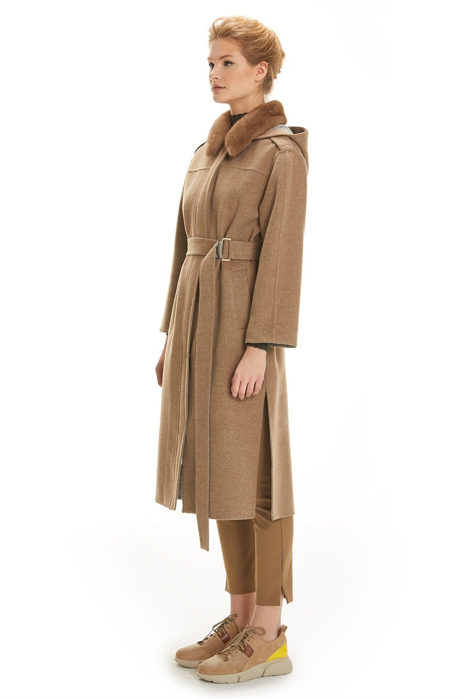 Shaky Women's Loro Piana 100% Wool Fabric Coat with Mink trimming