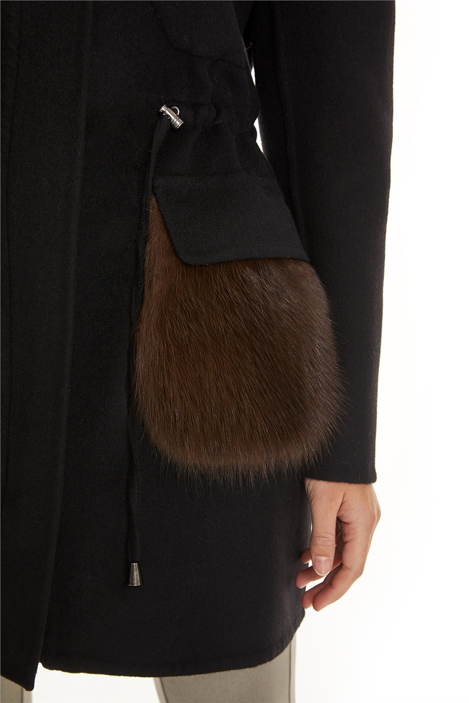 Shaky Women's Loro Piana 100% Wool Fabric Short Coat with Sable trimming