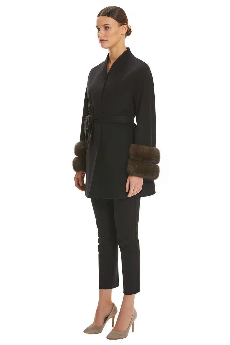 Shaky Women's Loro Piana 100% Wool Fabric Short Coat with Sable trimming