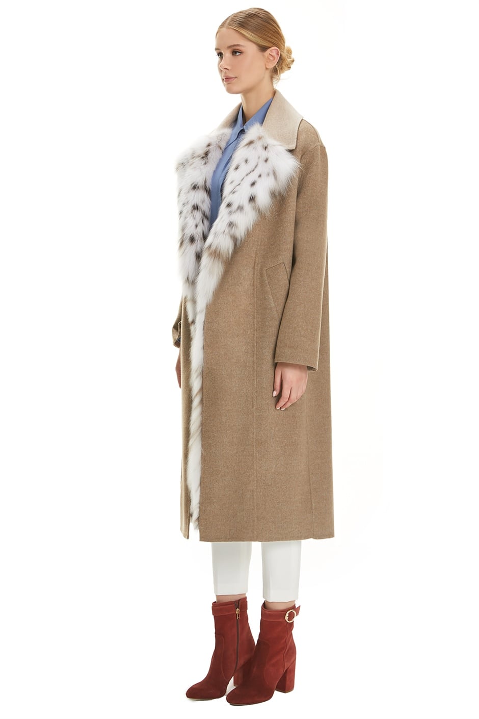 Shaky Women's Loro Piana 100% Wool Fabric Coat with Lynx trimming