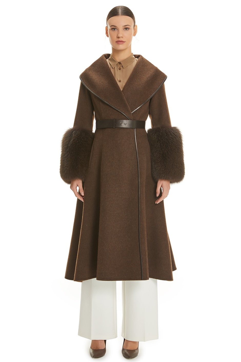 Shaky Women's Loro Piana 100% Wool Fabric Coat with Fox trimming