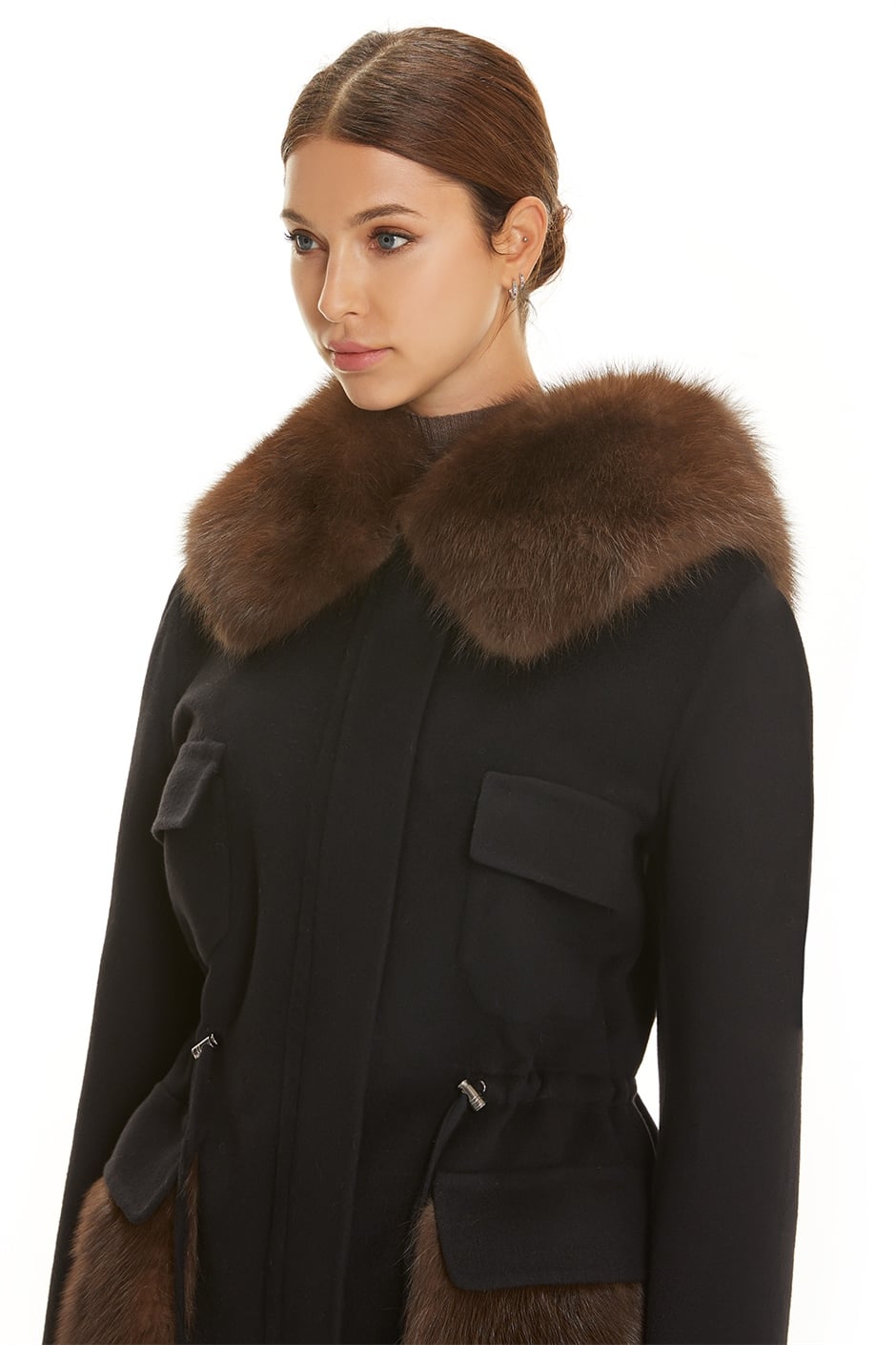 Shaky Women's Loro Piana 100% Wool Fabric Short Coat with Sable trimming