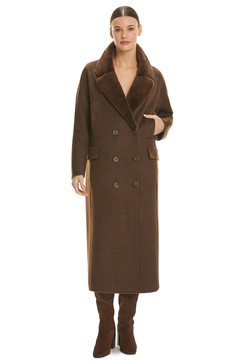 Shaky Women's Loro Piana 100% Wool Fabric Coat with Mink trimming