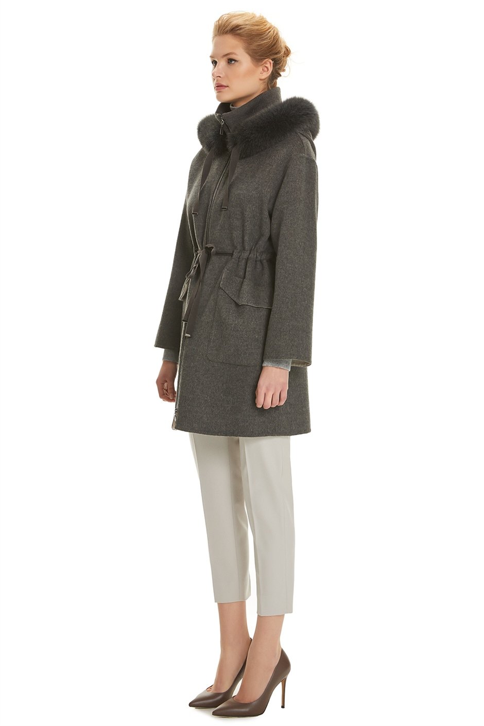 Shaky Women's Loro Piana 100% Wool Fabric Short Coat with Fox trimming