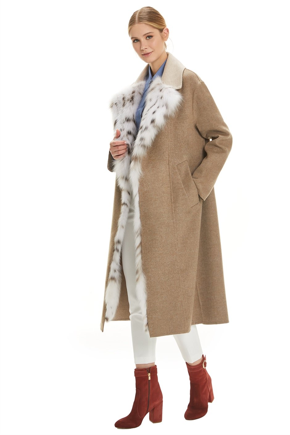 Shaky Women's Loro Piana 100% Wool Fabric Coat with Lynx trimming