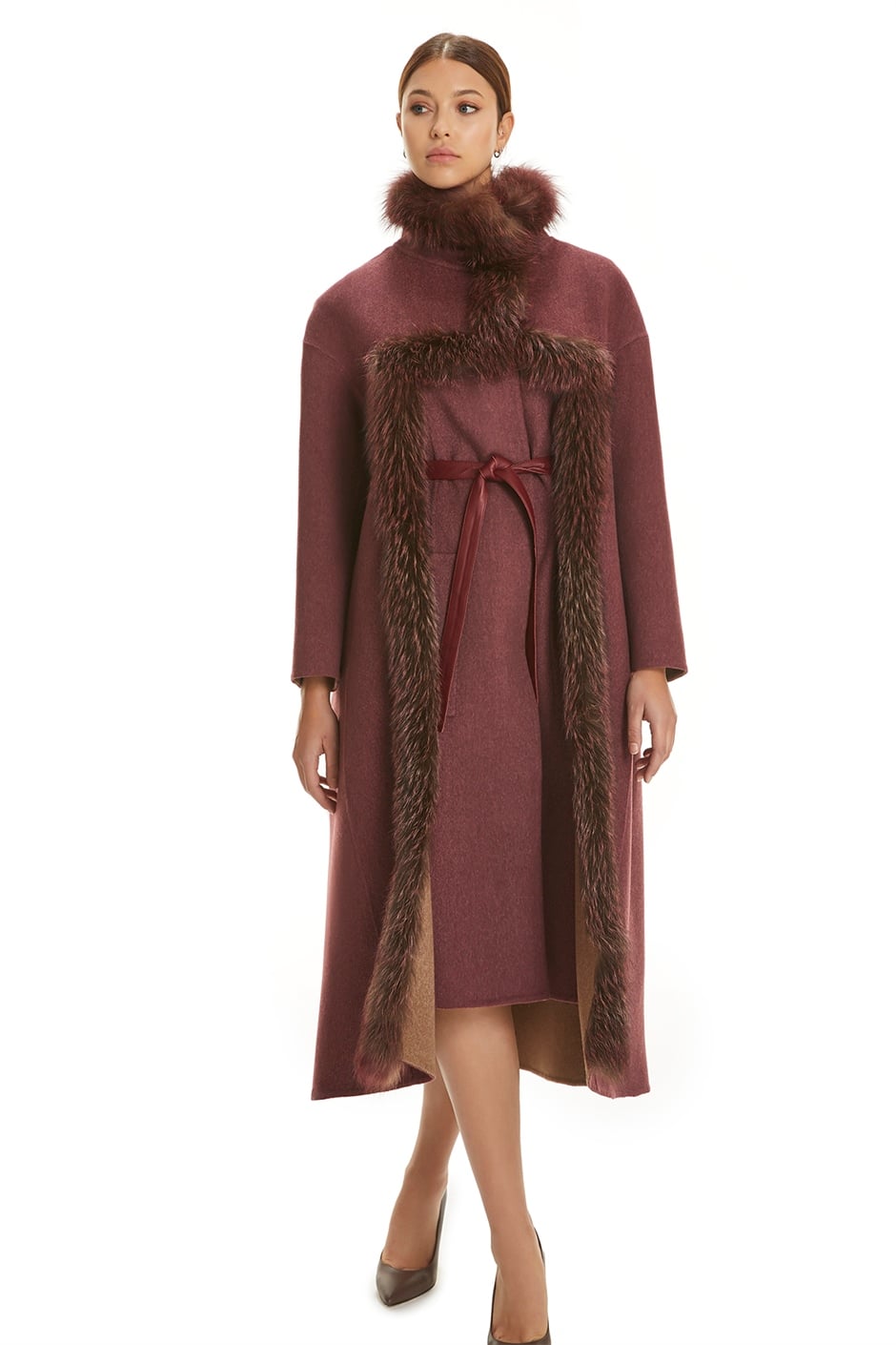 Shaky Women's Loro Piana 100% Wool Fabric Coat with Fox trimming