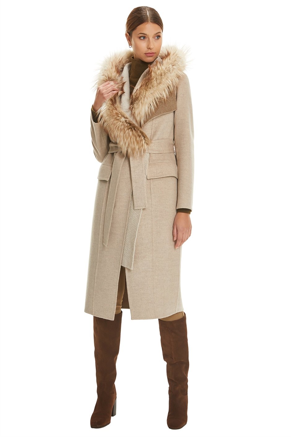 Shaky Women's Loro Piana 100% Wool Fabric Coat with Knitted Wool and Fox trimming