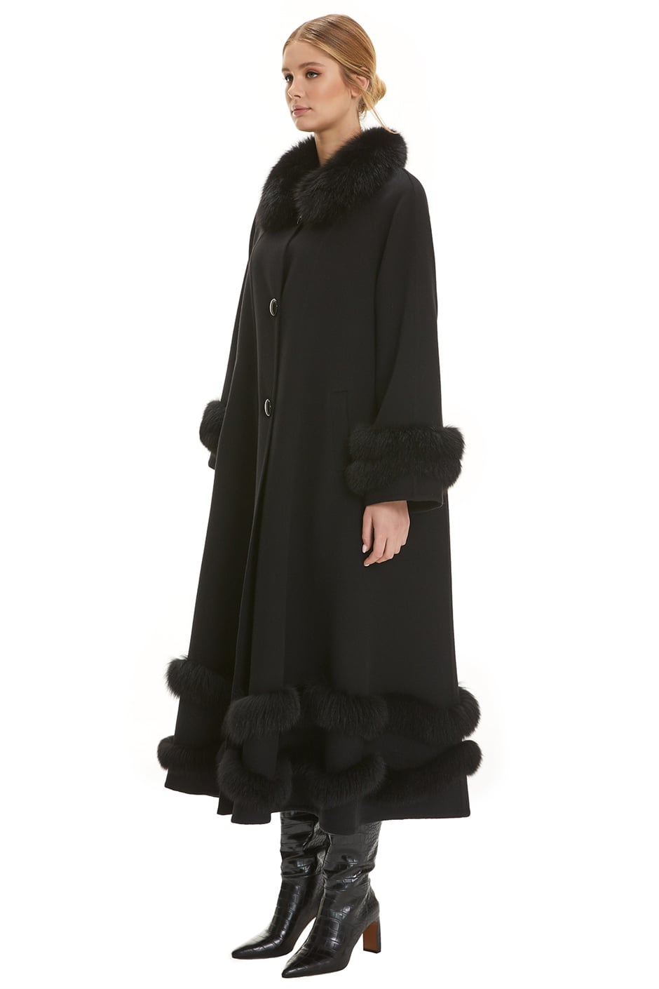 Shaky Women's Loro Piana 100% Wool Fabric Coat with Fox trimming