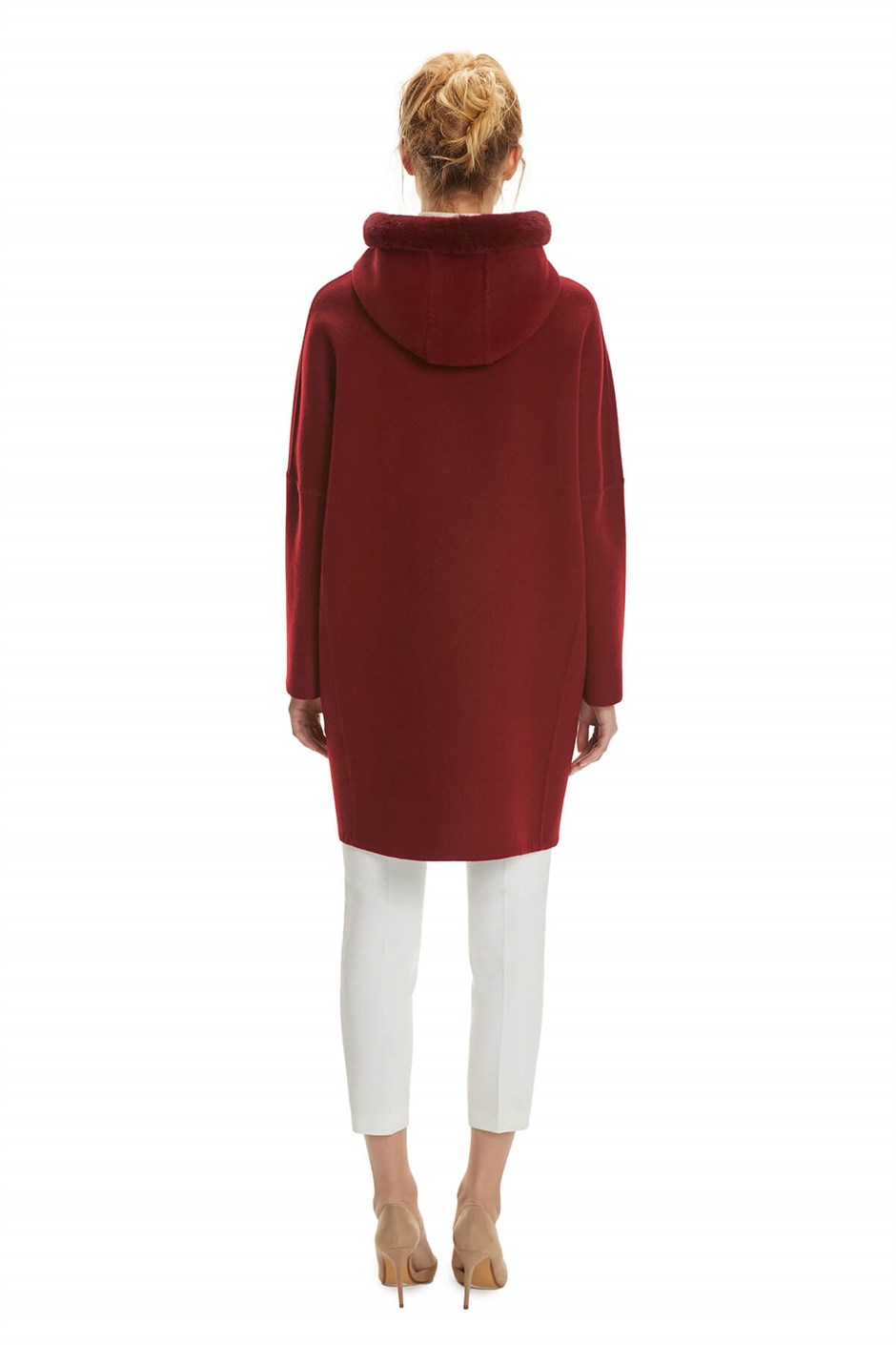 Shaky Women's Loro Piana 100% Wool Fabric Short Coat with Mink trimming Cherry