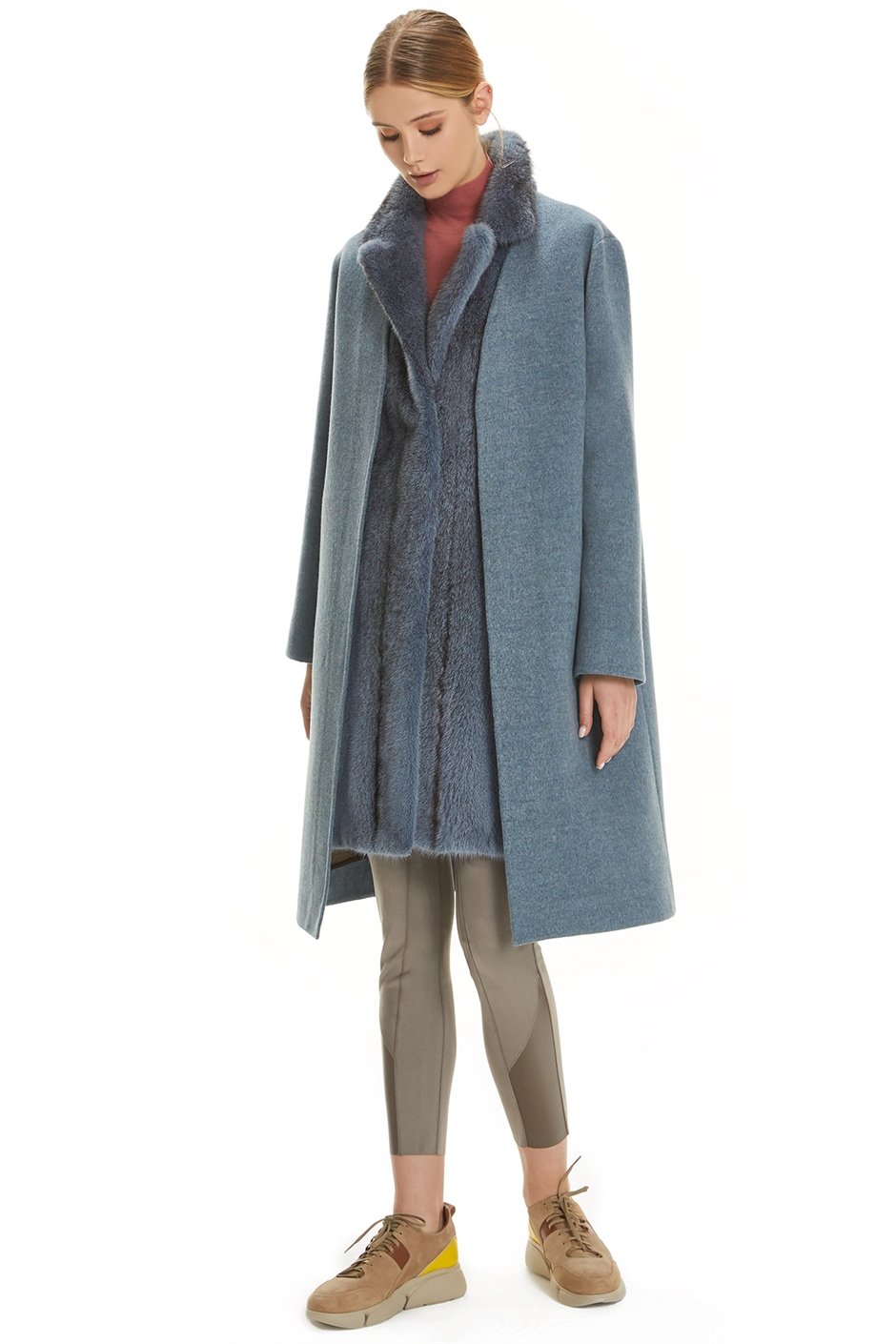 Shaky Women's Loro Piana 100% Wool Fabric Coat with Mink trimming Waistcoat
