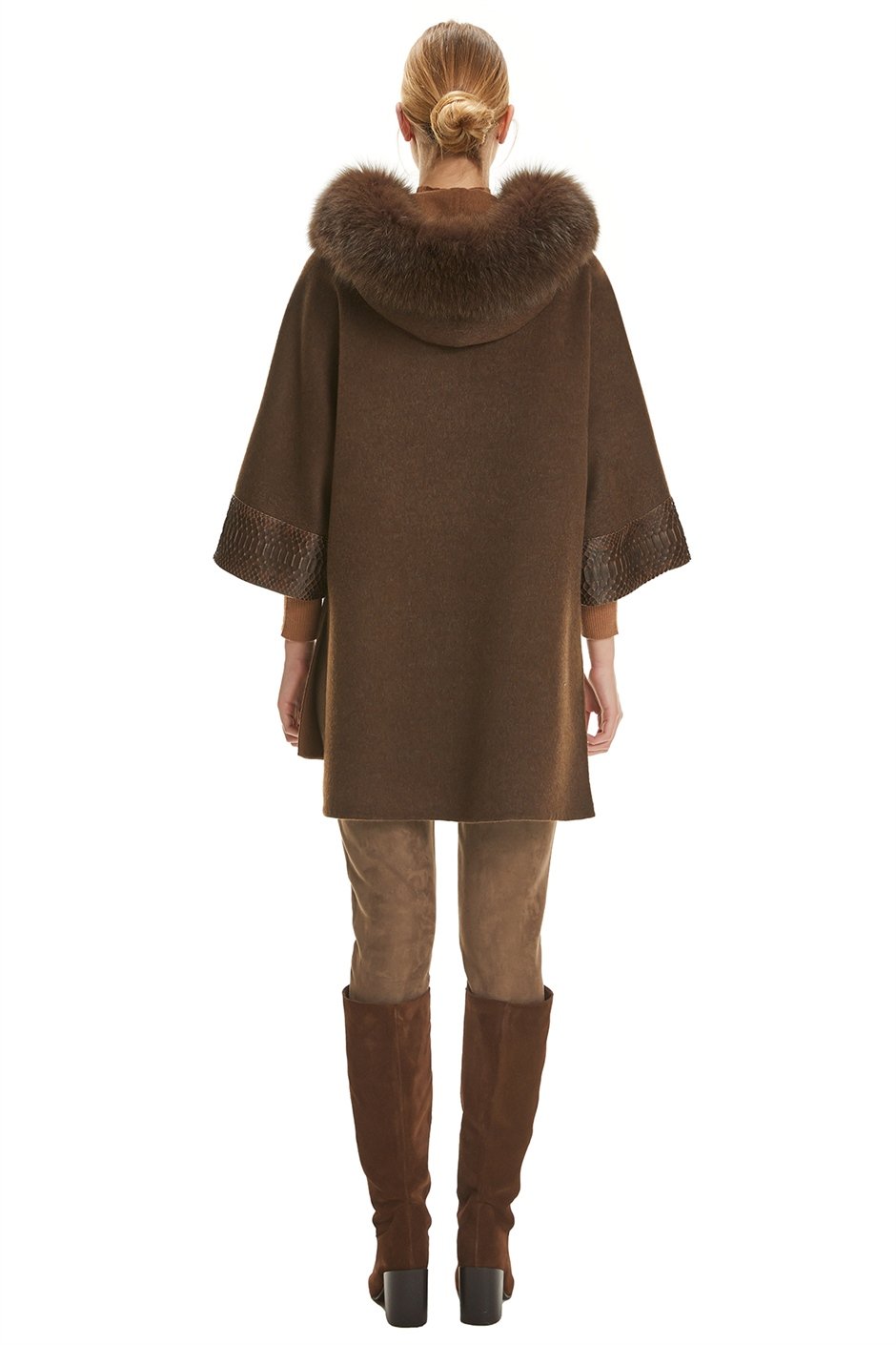 Shaky Women's Loro Piana 100% Wool Fabric Short Coat with Python and Fox trimming