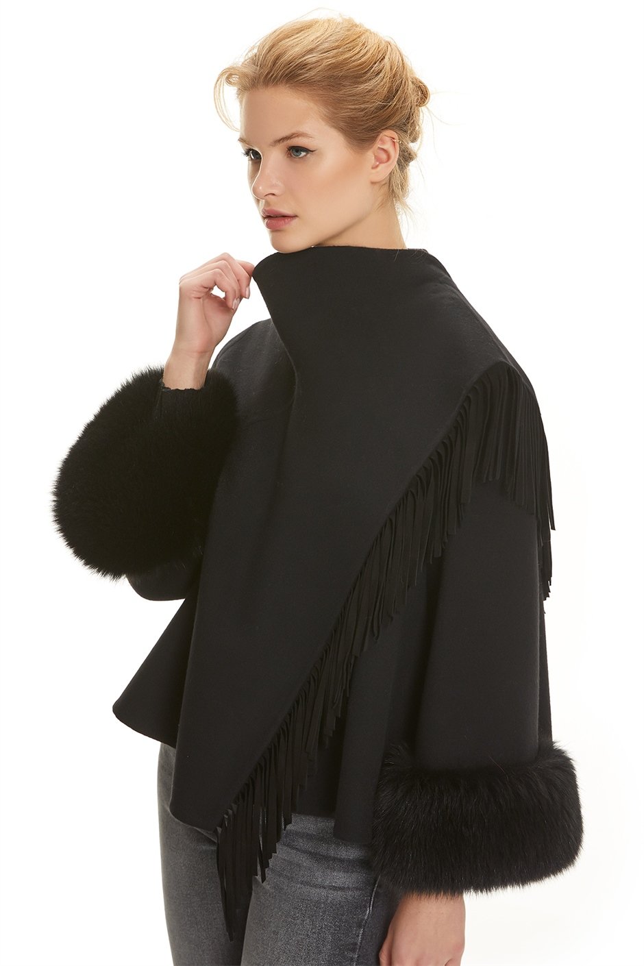Shaky Women's Loro Piana 100% Wool Fabric Jacket with Fox trimming