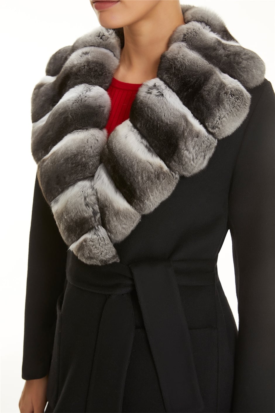 Shaky Women's Loro Piana 100% Wool Fabric Coat with Chinchilla trimming