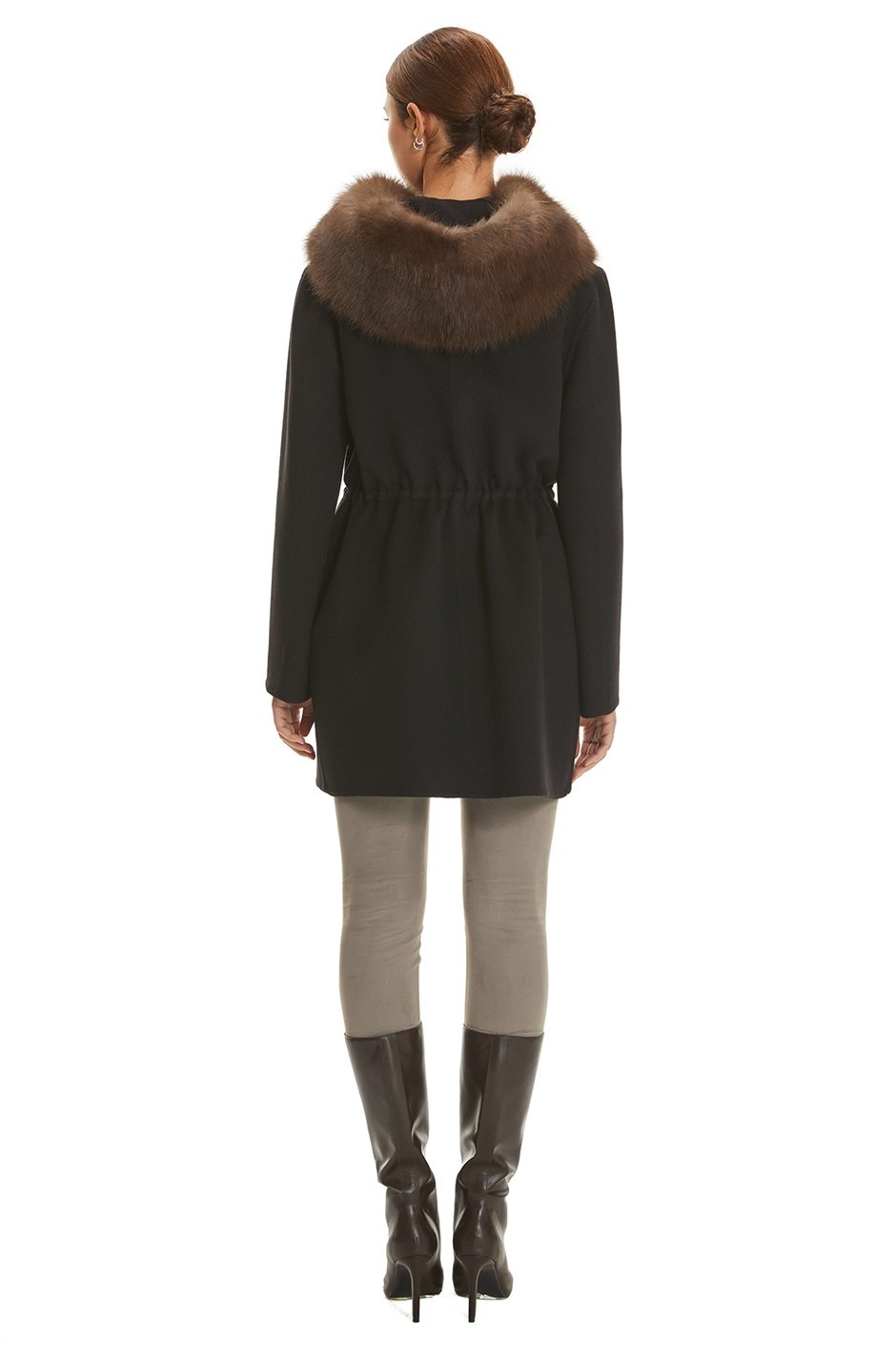Shaky Women's Loro Piana 100% Wool Fabric Short Coat with Sable trimming