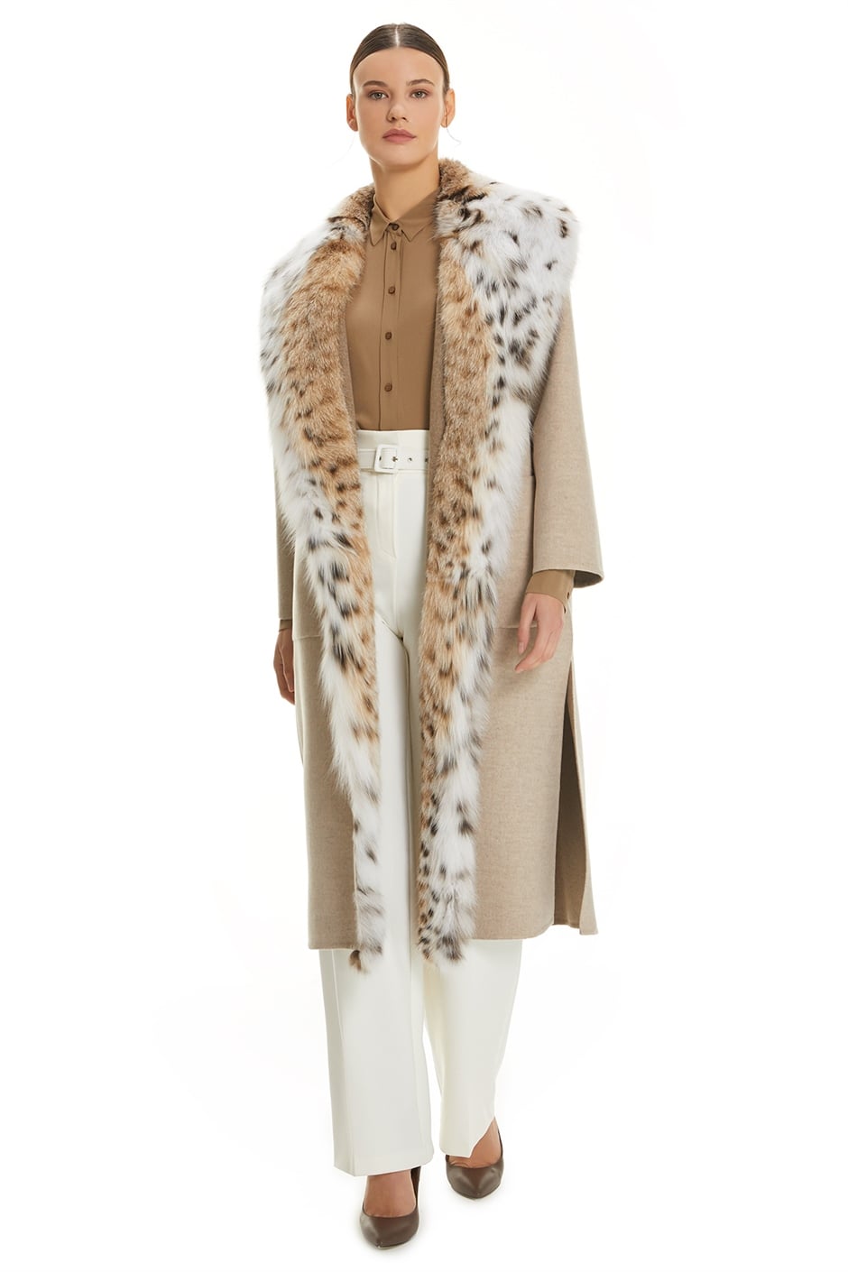 Shaky Women's Loro Piana 100% Wool Fabric Coat with Lynx trimming