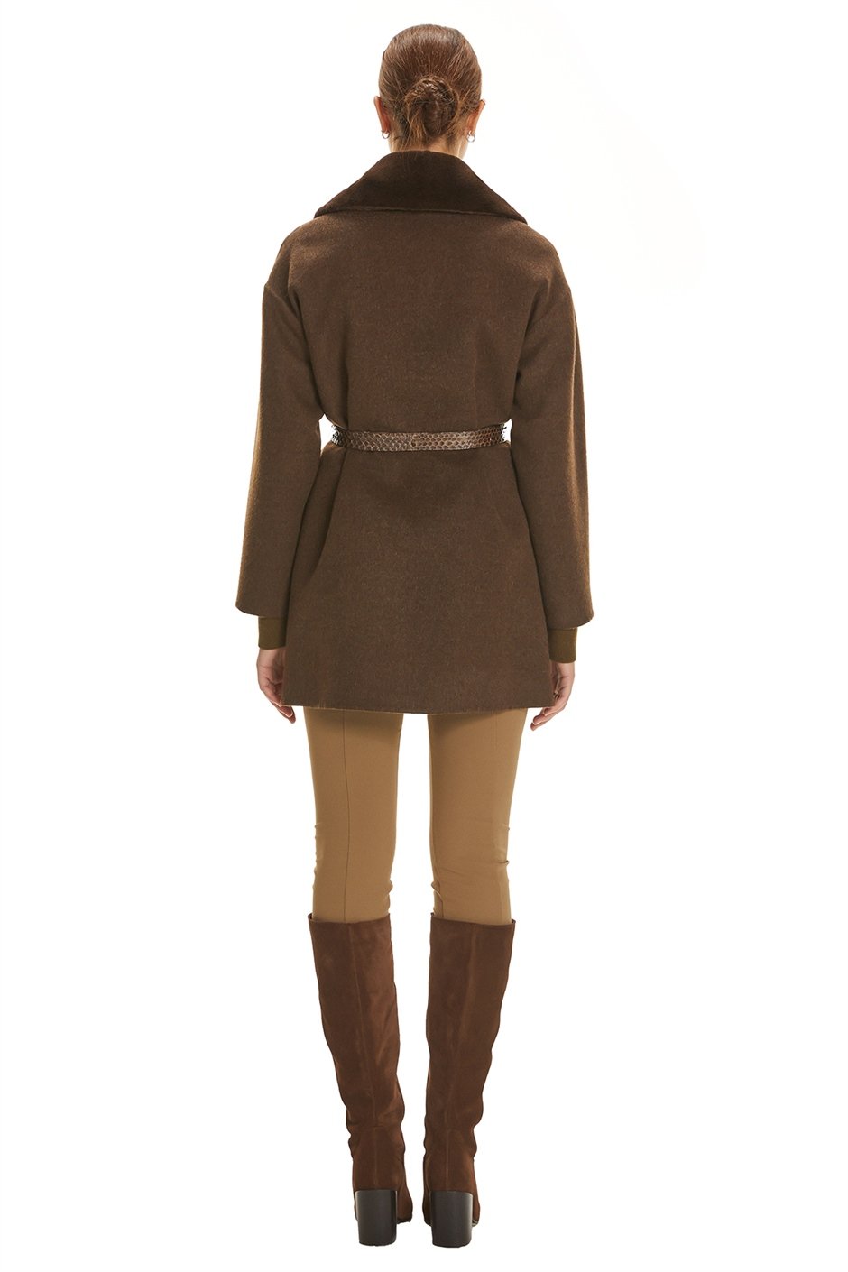 Shaky Women's Loro Piana 100% Wool Fabric Short Coat with Mink trimming