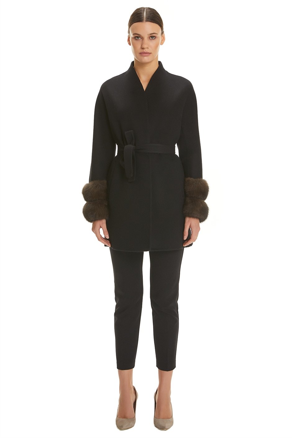 Shaky Women's Loro Piana 100% Wool Fabric Short Coat with Sable trimming