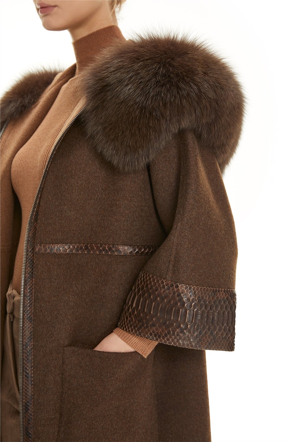 Shaky Women's Loro Piana 100% Wool Fabric Short Coat with Python and Fox trimming