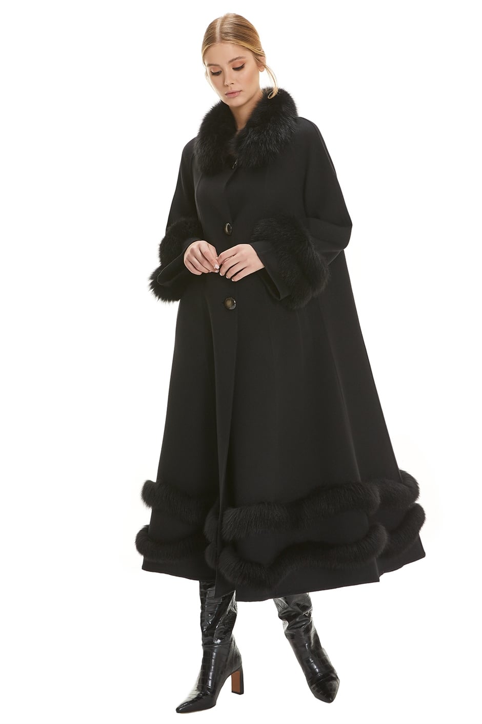 Shaky Women's Loro Piana 100% Wool Fabric Coat with Fox trimming
