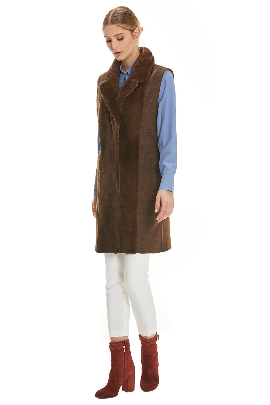 Shaky Women's Loro Piana 100% Wool Fabric Coat and Waistcoat with Mink trimming