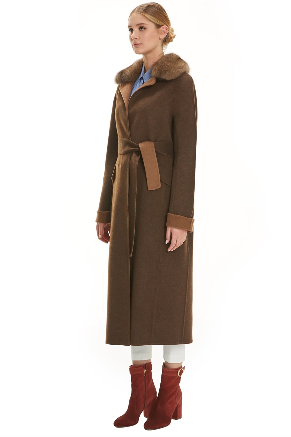 Shaky Women's Loro Piana 100% Wool Fabric Coat with Sable trimming