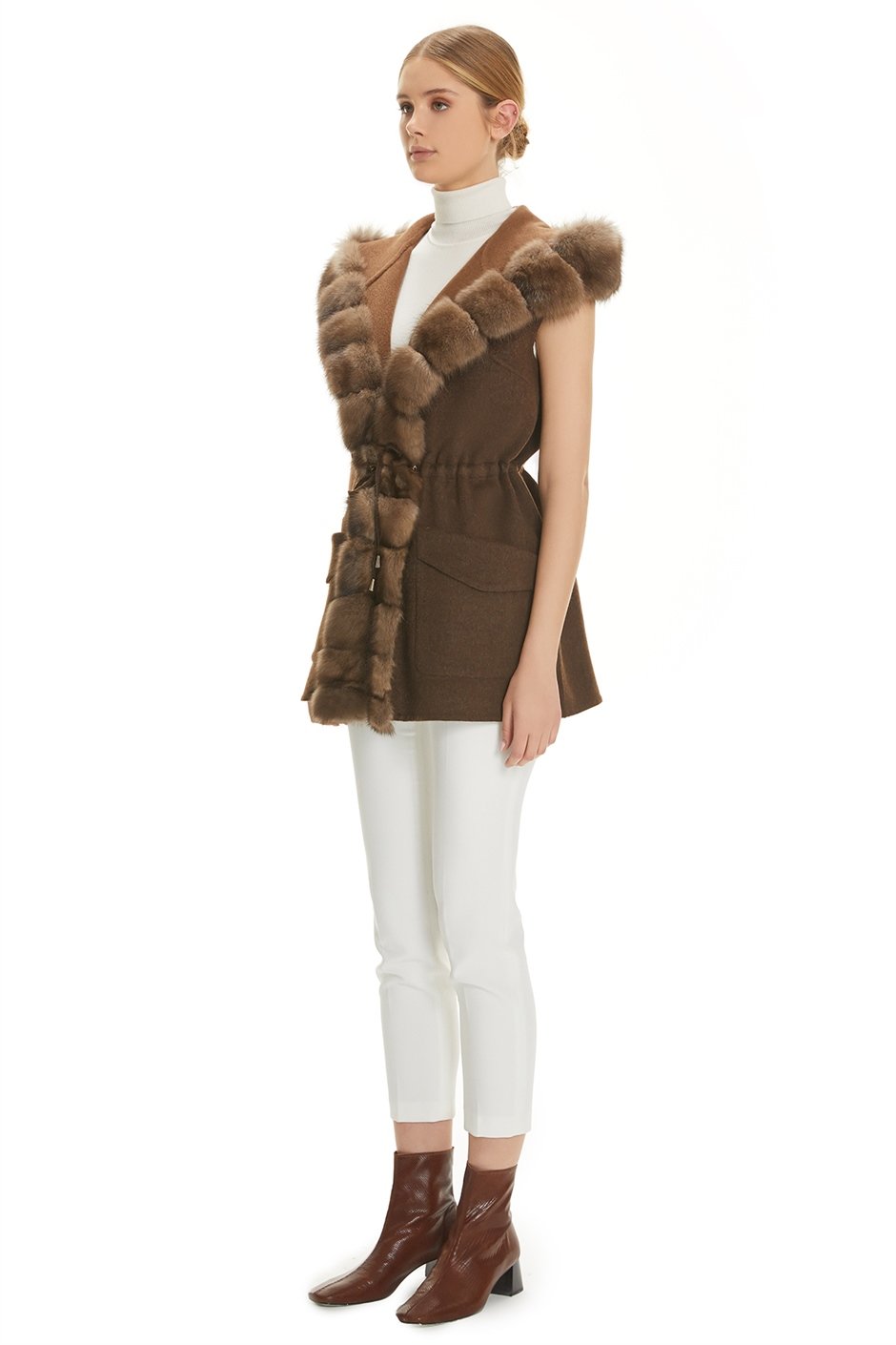 Shaky Women's Loro Piana 100% Wool Fabric Waistcoat with Sable trimming