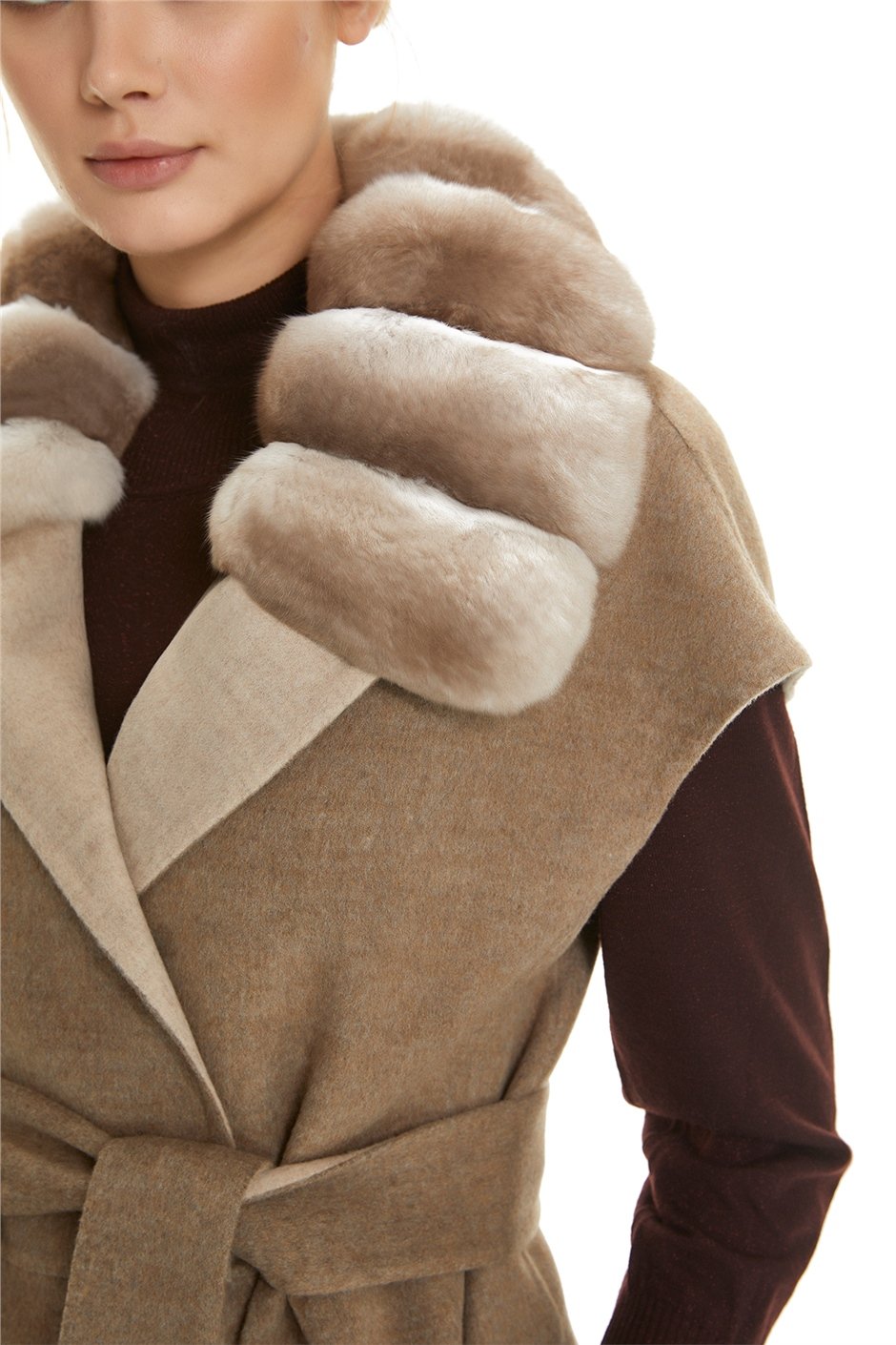 Shaky Women's Loro Piana 100% Wool Fabric Waistcoat with Chinchilla trimming