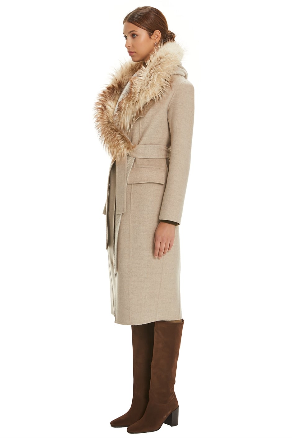 Shaky Women's Loro Piana 100% Wool Fabric Coat with Knitted Wool and Fox trimming