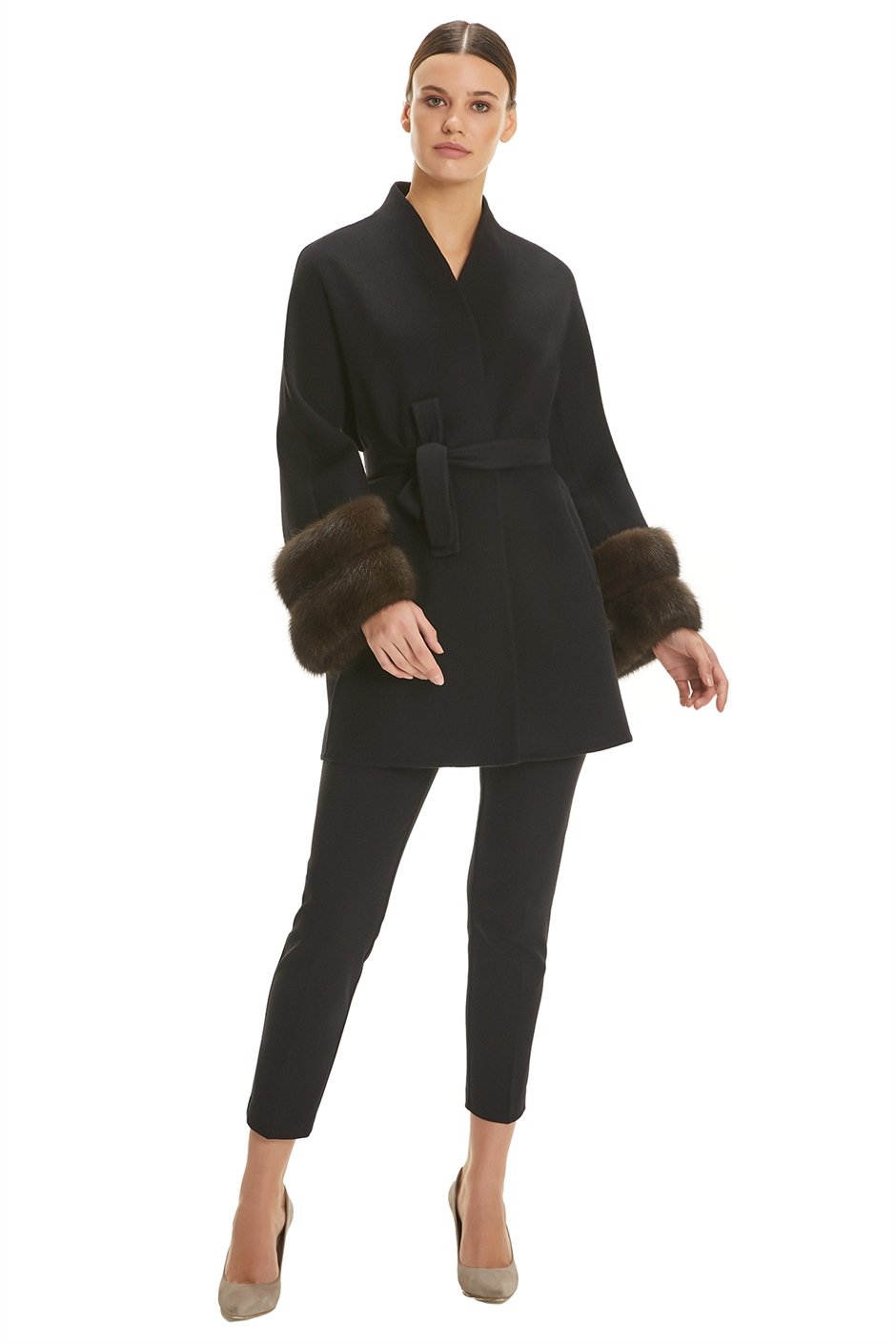 Shaky Women's Loro Piana 100% Wool Fabric Short Coat with Sable trimming